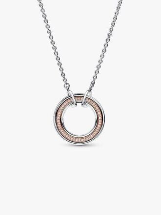 Pandora Signature Two-Tone Logo & Pavé Halskette – Sterlingsilber, 14 Karat Roségold-Beschichtung Pandora Signature Two-Tone Logo & Pavé Halskette – Sterlingsilber, 14 Karat Roségold-Beschichtung