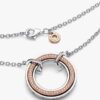 Pandora Signature Two-Tone Logo & Pavé Halskette – Sterlingsilber, 14 Karat Roségold-Beschichtung