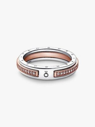 Pandora Signature zweifarbiger Logo & Pavé-Ring – Sterlingsilber, 14 Karat Roségold-Beschichtung