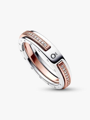Pandora Signature zweifarbiger Logo & Pavé-Ring – Sterlingsilber, 14 Karat Roségold-Beschichtung Pandora Signature zweifarbiger Logo & Pavé-Ring – Sterlingsilber, 14 Karat Roségold-Beschichtung