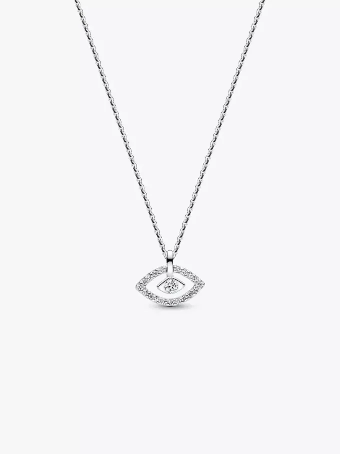 Pandora Talisman Halskette mit Anhänger aus Sterlingsilber und im Labor gezüchtetem Diamanten „Evil Eye“, 0,13 ct TW, Sterlingsilber Pandora Talisman Halskette mit Anhänger aus Sterlingsilber und im Labor gezüchtetem Diamanten „Evil Eye“, 0,13 ct TW, Sterlingsilber
