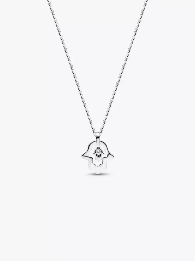 Pandora Talisman Halskette mit Hamsa-Hand-Anhänger aus Sterlingsilber und Lab-Grown Diamonds, 0,15 ct insgesamt, Sterlingsilber Pandora Talisman Halskette mit Hamsa-Hand-Anhänger aus Sterlingsilber und Lab-Grown Diamonds, 0,15 ct insgesamt, Sterlingsilber