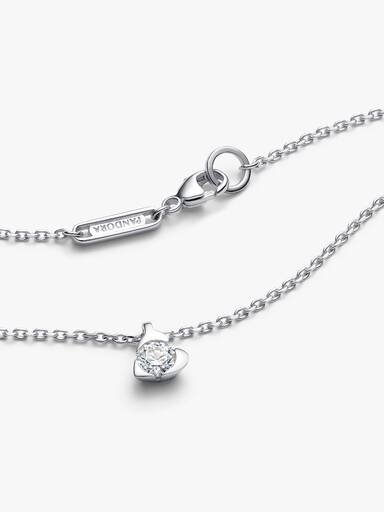 Pandora Talisman Halskette mit Herz-Anhänger aus Sterlingsilber und synthetischem Diamant – 0,25 ct TW, Sterlingsilber Pandora Talisman Halskette mit Herz-Anhänger aus Sterlingsilber und synthetischem Diamant – 0,25 ct TW, Sterlingsilber