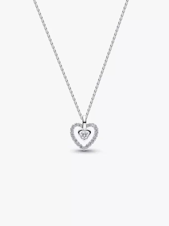 Pandora Talisman Halskette mit Herzanhänger aus Sterlingsilber und Lab-Grown Diamonds, 0,13 ct TW, Sterlingsilber Pandora Talisman Halskette mit Herzanhänger aus Sterlingsilber und Lab-Grown Diamonds, 0,13 ct TW, Sterlingsilber
