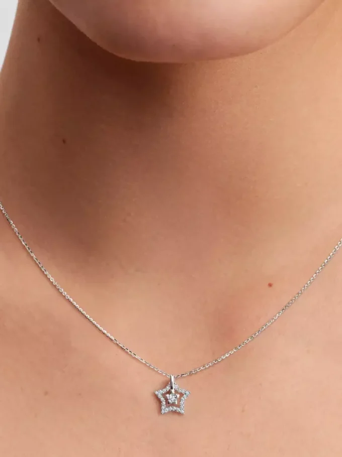 Pandora Talisman Halskette mit Sternanhänger aus Sterlingsilber und Lab-Grown Diamonds, 0,15+ Karat insgesamt, Sterlingsilber Pandora Talisman Halskette mit Sternanhänger aus Sterlingsilber und Lab-Grown Diamonds, 0,15+ Karat insgesamt, Sterlingsilber