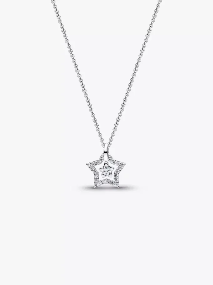 Pandora Talisman Halskette mit Sternanhänger aus Sterlingsilber und Lab-Grown Diamonds, 0,15+ Karat insgesamt, Sterlingsilber Pandora Talisman Halskette mit Sternanhänger aus Sterlingsilber und Lab-Grown Diamonds, 0,15+ Karat insgesamt, Sterlingsilber