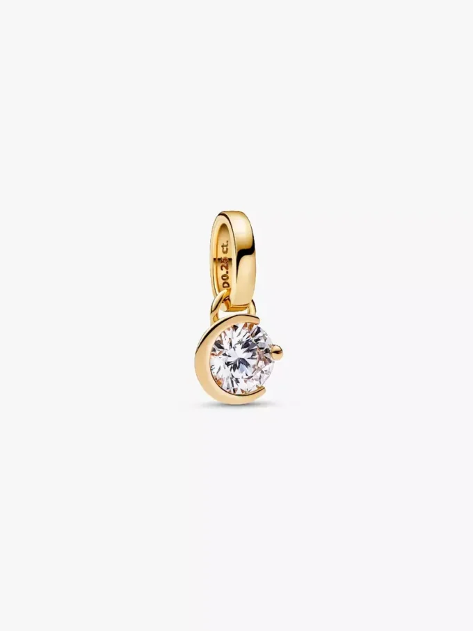 Pandora Talisman Mond-Anhänger aus 14 Karat Gold mit synthetischem Diamanten, 0,25 Karat insgesamt, 14 Karat Gold Pandora Talisman Mond-Anhänger aus 14 Karat Gold mit synthetischem Diamanten, 0,25 Karat insgesamt, 14 Karat Gold