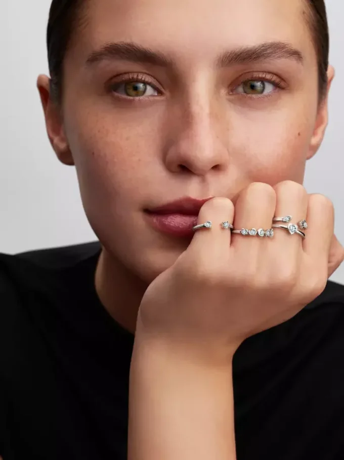 Pandora Talisman Sterling-Silber-Ring mit Herz- und Stern-Motiv aus im Labor gezüchteten Diamanten, 0,13 ct insgesamt, Sterling-Silber Pandora Talisman Sterling-Silber-Ring mit Herz- und Stern-Motiv aus im Labor gezüchteten Diamanten, 0,13 ct insgesamt, Sterling-Silber
