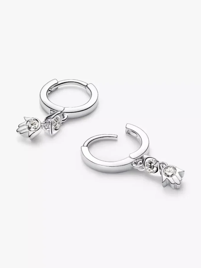 Pandora Talisman Ohrringe aus Sterlingsilber mit Lab-Grown Diamonds, „Evil Eye“ und Hamsa-Hand, 0,20 ct insgesamt, Sterlingsilber