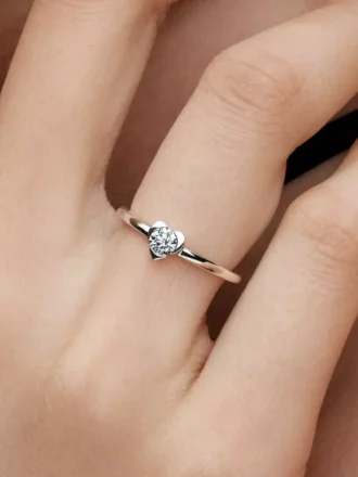 Pandora Talisman Sterling-Silber-Herzring mit synthetischem Diamanten, 0,25 Karat insgesamt, Sterling-Silber