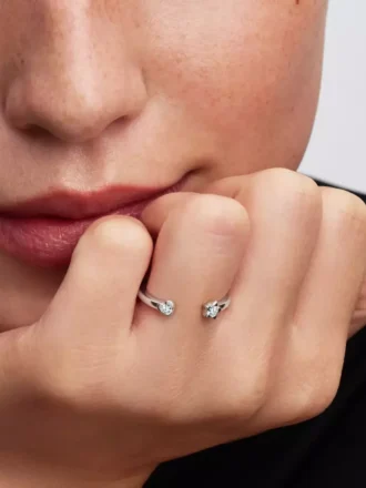Pandora Talisman Sterling-Silber-Ring mit Herz- und Stern-Motiv aus im Labor gezüchteten Diamanten, 0,13 ct insgesamt, Sterling-Silber