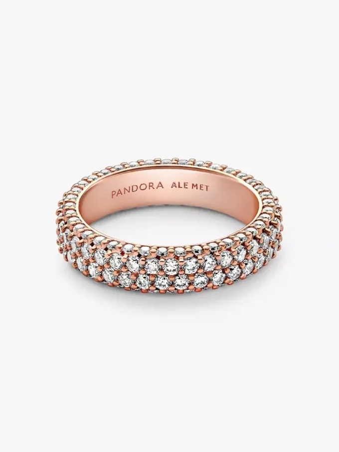 Pandora Timeless Pavé-Doppelreihiger Ring, 14 Karat Roségold-Beschichtung Pandora Timeless Pavé-Doppelreihiger Ring, 14 Karat Roségold-Beschichtung
