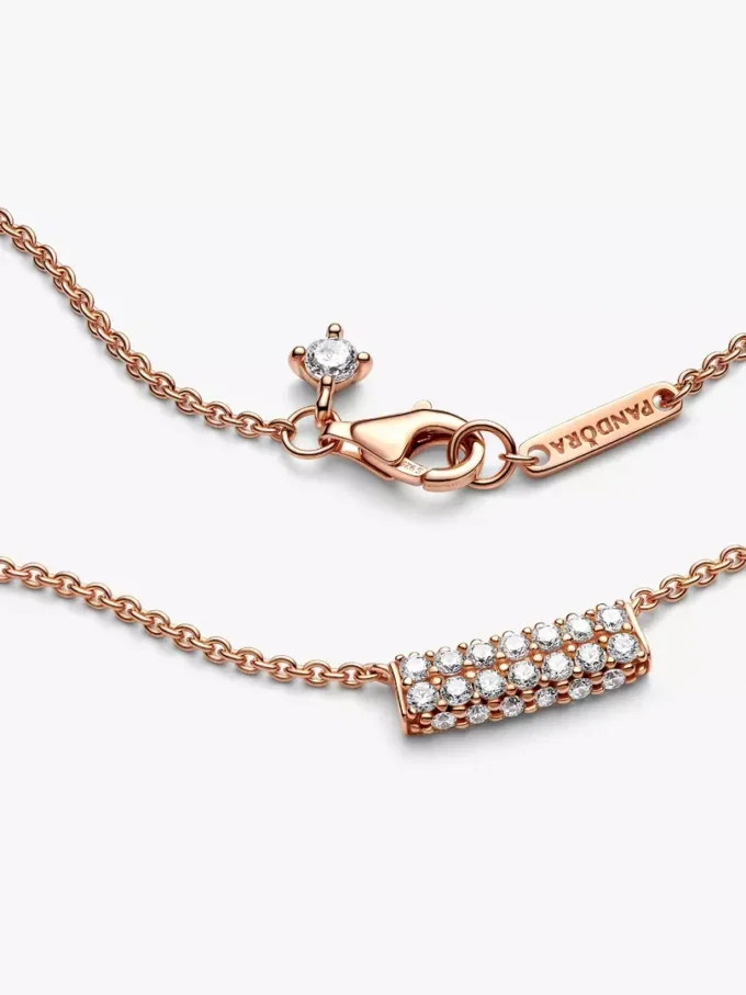Pandora Timeless Pavé Double-Row Bar Collier Halskette, 14 Karat Roségold-Beschichtung Pandora Timeless Pavé Double-Row Bar Collier Halskette, 14 Karat Roségold-Beschichtung