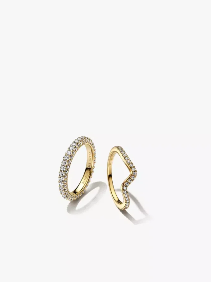 Pandora Timeless Pavé & Sparkling Wave Ring-Set, 2er-Set