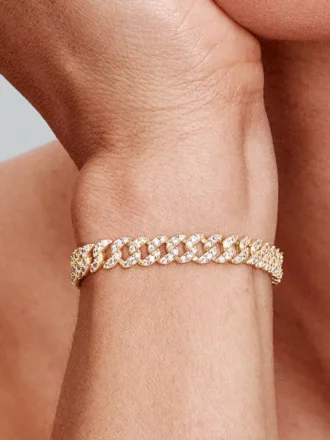 Pavé-Armband mit kubanischer Kette, 14 Karat vergoldet