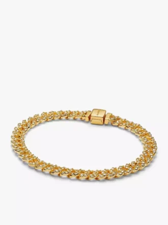 Pavé-Armband mit kubanischer Kette, 14 Karat vergoldet