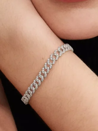 Pavé-Armband mit kubanischer Kette aus Sterlingsilber
