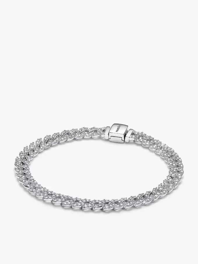 Pavé-Armband mit kubanischer Kette aus Sterlingsilber Pavé-Armband mit kubanischer Kette aus Sterlingsilber