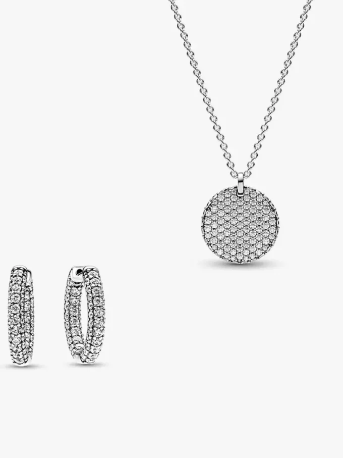 Pavé-Halskette mit runden Perlen und Ohrringen, 2er-Set Pavé-Halskette mit runden Perlen und Ohrringen, 2er-Set