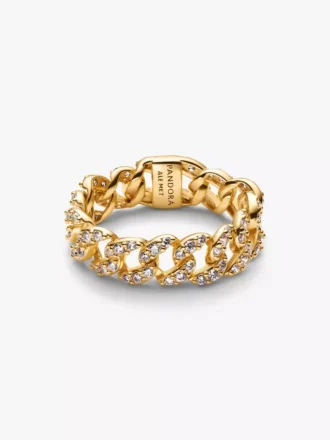 Pavé-Ring mit kubanischer Kette, 14-karätig vergoldet