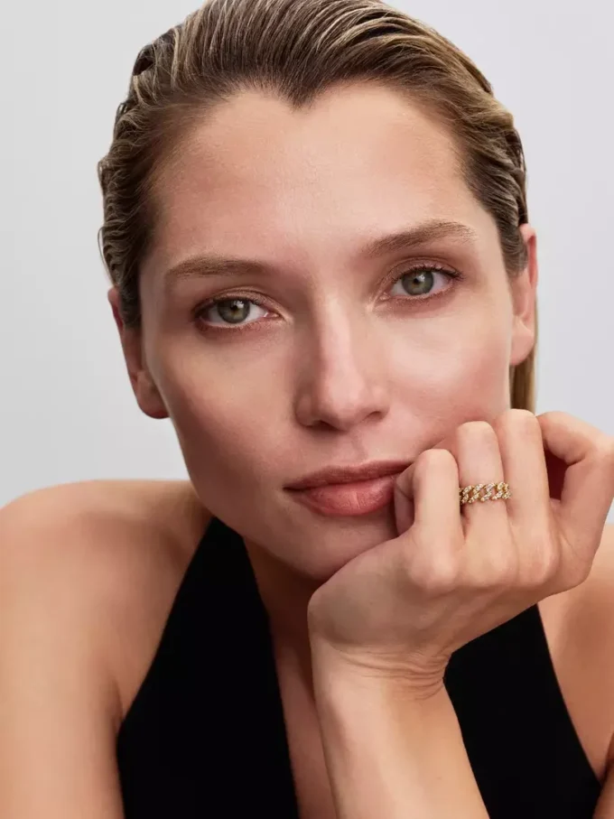 Pavé-Ring mit kubanischer Kette, 14-karätig vergoldet Pavé-Ring mit kubanischer Kette, 14-karätig vergoldet