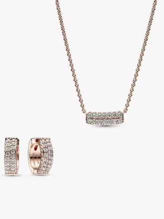 Pavé-Rose-Halskette und Ohrringe, zweireihig, 2er-Set