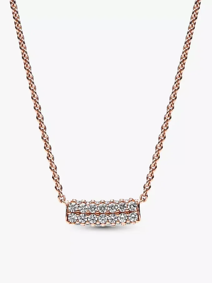 Pandora Timeless Pavé Double-Row Bar Collier Halskette, 14 Karat Roségold-Beschichtung Pandora Timeless Pavé Double-Row Bar Collier Halskette, 14 Karat Roségold-Beschichtung