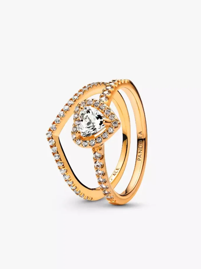 Playful Love Golden Elevated Heart Wishbone Ring-Set, 2er-Set Playful Love Golden Elevated Heart Wishbone Ring-Set, 2er-Set