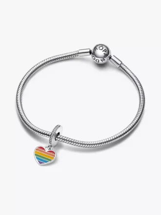 Pride-Regenbogen-Herz-Dangle Charm aus Sterlingsilber