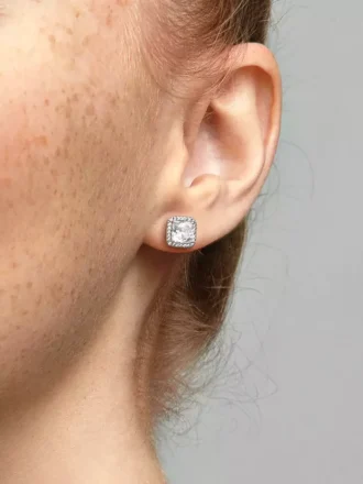 Quadratische Halo-Ohrringe aus Sterlingsilber