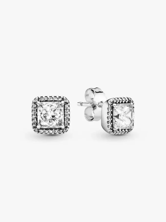 Quadratische Halo-Ohrringe aus Sterlingsilber Quadratische Halo-Ohrringe aus Sterlingsilber