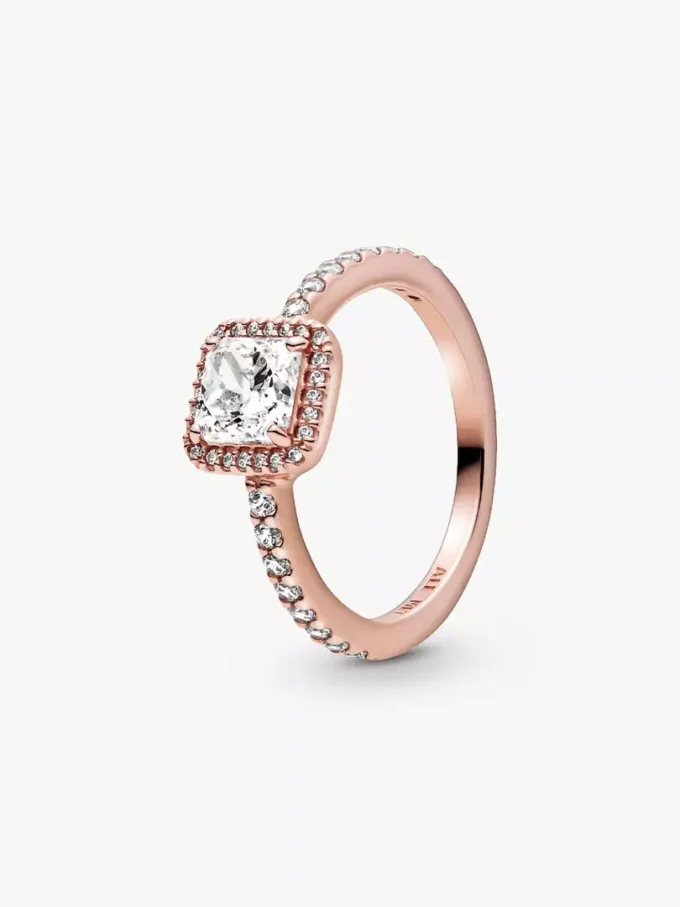 Quadratischer Halo-Ring mit funkelnden Steinen, 14 Karat Roségold-Beschichtung Quadratischer Halo-Ring mit funkelnden Steinen, 14 Karat Roségold-Beschichtung