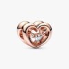 Radiant Heart & Floating Stone Charm – 14 Karat Roségold-Beschichtung