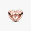 Radiant Heart & Floating Stone Charm – 14 Karat Roségold-Beschichtung