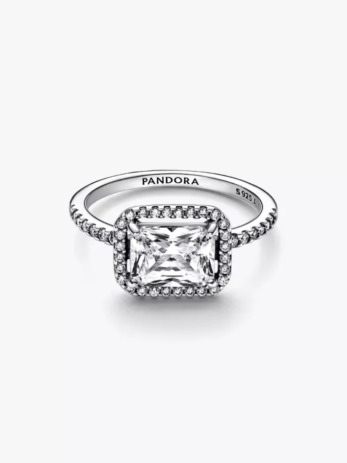 Rechteckiger funkelnder Halo-Ring aus Sterlingsilber Rechteckiger funkelnder Halo-Ring aus Sterlingsilber