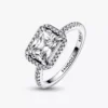 Rechteckiger funkelnder Halo-Ring aus Sterlingsilber Rechteckiger funkelnder Halo-Ring aus Sterlingsilber