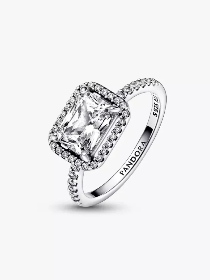 Rechteckiger funkelnder Halo-Ring aus Sterlingsilber Rechteckiger funkelnder Halo-Ring aus Sterlingsilber