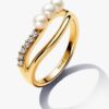 Ring mit behandelten Süßwasser-Zuchtperlen und organisch geformtem Doppelband – 14-karätige Vergoldung Ring mit behandelten Süßwasser-Zuchtperlen und organisch geformtem Doppelband – 14-karätige Vergoldung