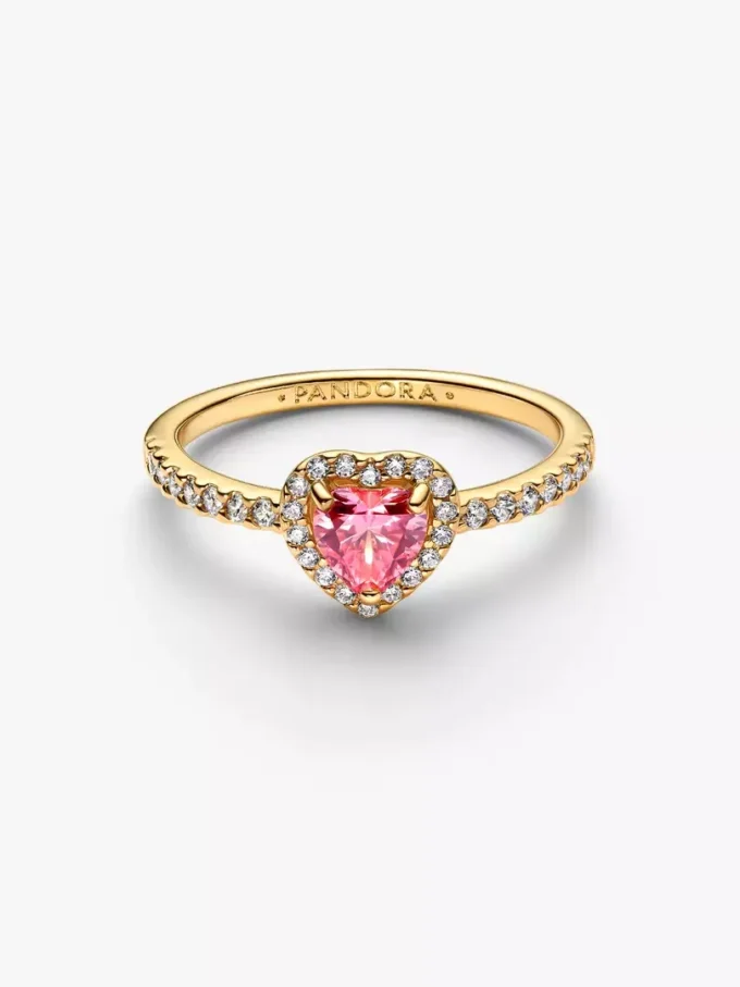 Ring mit erhabenem rosa Herz, 14-karätig vergoldet Ring mit erhabenem rosa Herz, 14-karätig vergoldet