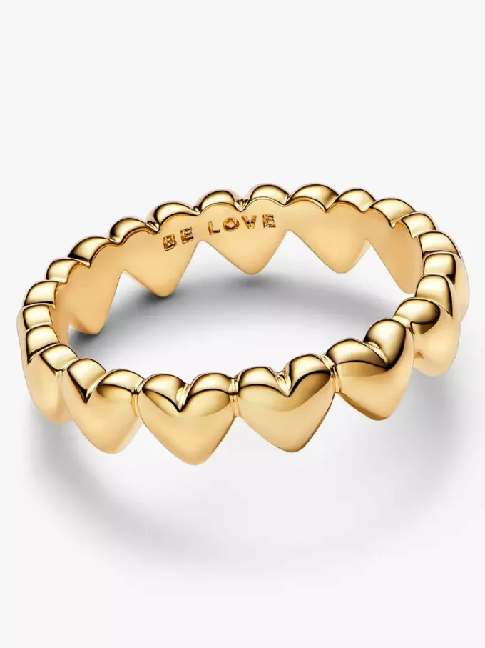 Ring mit Herzreihe, 14-karätige Vergoldung