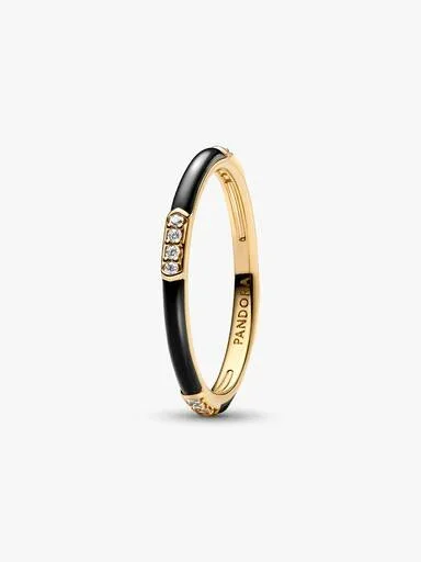 Ring mit schwarzem Emaille und Steinen – 14-karätige Vergoldung Ring mit schwarzem Emaille und Steinen – 14-karätige Vergoldung