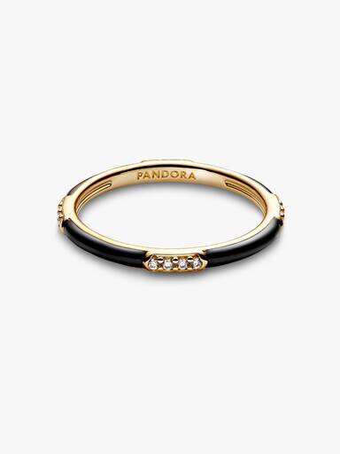 Ring mit schwarzem Emaille und Steinen – 14-karätige Vergoldung Ring mit schwarzem Emaille und Steinen – 14-karätige Vergoldung