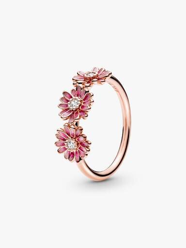 Ring „Pink Daisy Flower Trio“ – 14 Karat Roségold-Beschichtung Ring „Pink Daisy Flower Trio“ – 14 Karat Roségold-Beschichtung