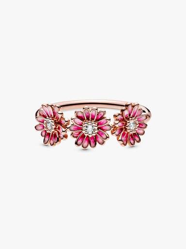 Ring „Pink Daisy Flower Trio“ – 14 Karat Roségold-Beschichtung Ring „Pink Daisy Flower Trio“ – 14 Karat Roségold-Beschichtung