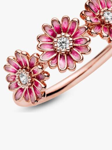 Ring „Pink Daisy Flower Trio“ – 14 Karat Roségold-Beschichtung Ring „Pink Daisy Flower Trio“ – 14 Karat Roségold-Beschichtung
