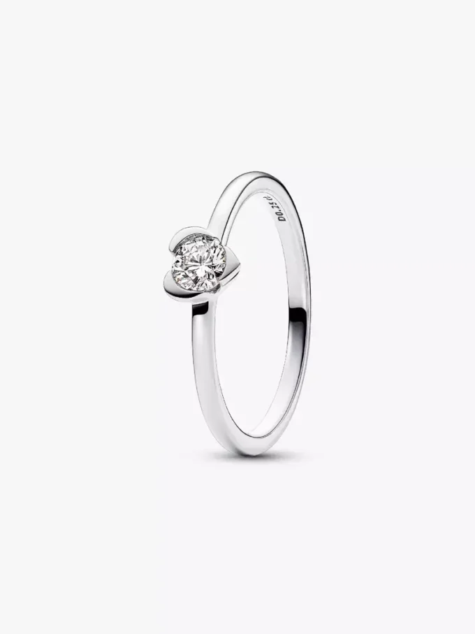 Pandora Talisman Sterling-Silber-Herzring mit synthetischem Diamanten, 0,25 Karat insgesamt, Sterling-Silber Pandora Talisman Sterling-Silber-Herzring mit synthetischem Diamanten, 0,25 Karat insgesamt, Sterling-Silber