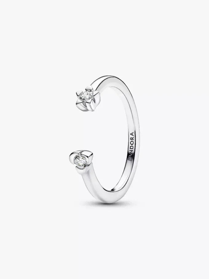 Pandora Talisman Sterling-Silber-Ring mit Herz- und Stern-Motiv aus im Labor gezüchteten Diamanten, 0,13 ct insgesamt, Sterling-Silber Pandora Talisman Sterling-Silber-Ring mit Herz- und Stern-Motiv aus im Labor gezüchteten Diamanten, 0,13 ct insgesamt, Sterling-Silber