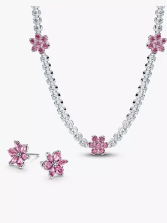 Rosa Herbarium-Blüten-Ohrringe- und Halsketten-Set, 2er-Set