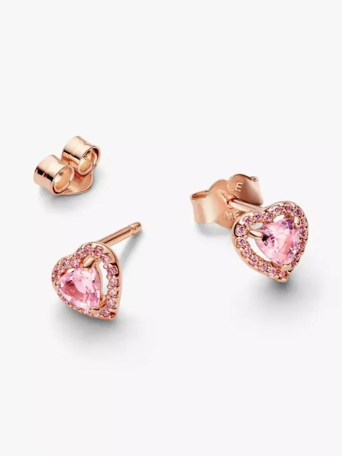 Rosa Herz-Ohrringe mit erhabener Form, 14 Karat Roségold-Beschichtung Rosa Herz-Ohrringe mit erhabener Form, 14 Karat Roségold-Beschichtung