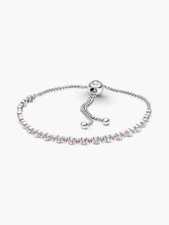 Rosa & klares Glitzer-Schiebearmband – Sterlingsilber Rosa & klares Glitzer-Schiebearmband – Sterlingsilber
